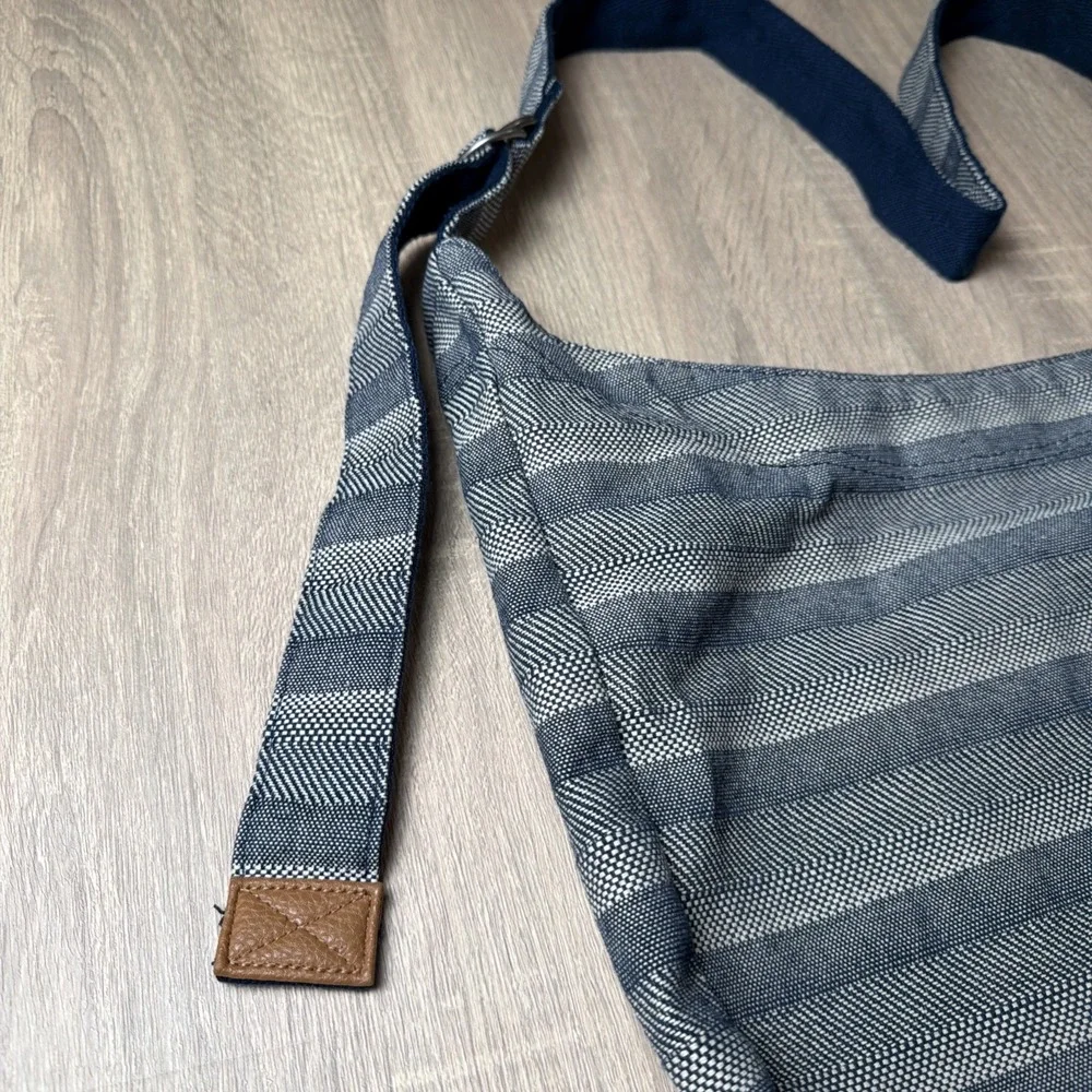 Retro Metro by Thirty One Blue‎ Woven Stripe Crossbody Hobo Purse Bag